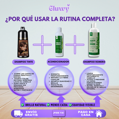 TRÍO CAPILAR COMPLETO (SHAMPOO TINTE + SHAMPOO ROMERO + ACONDICIONADOR DE ROMERO)